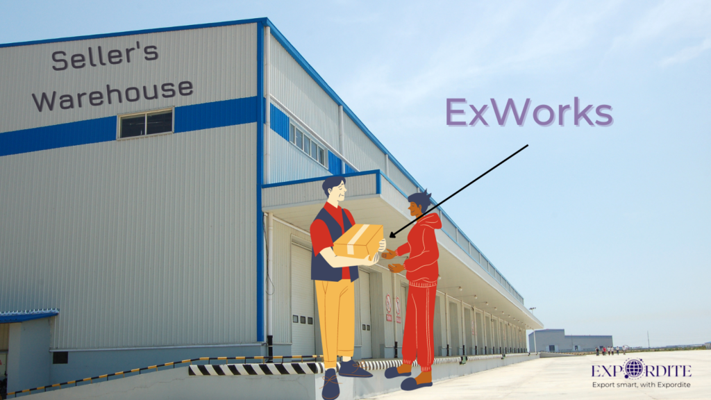 ExWorks receiving parcel at seller's warehouse with Expordite logo